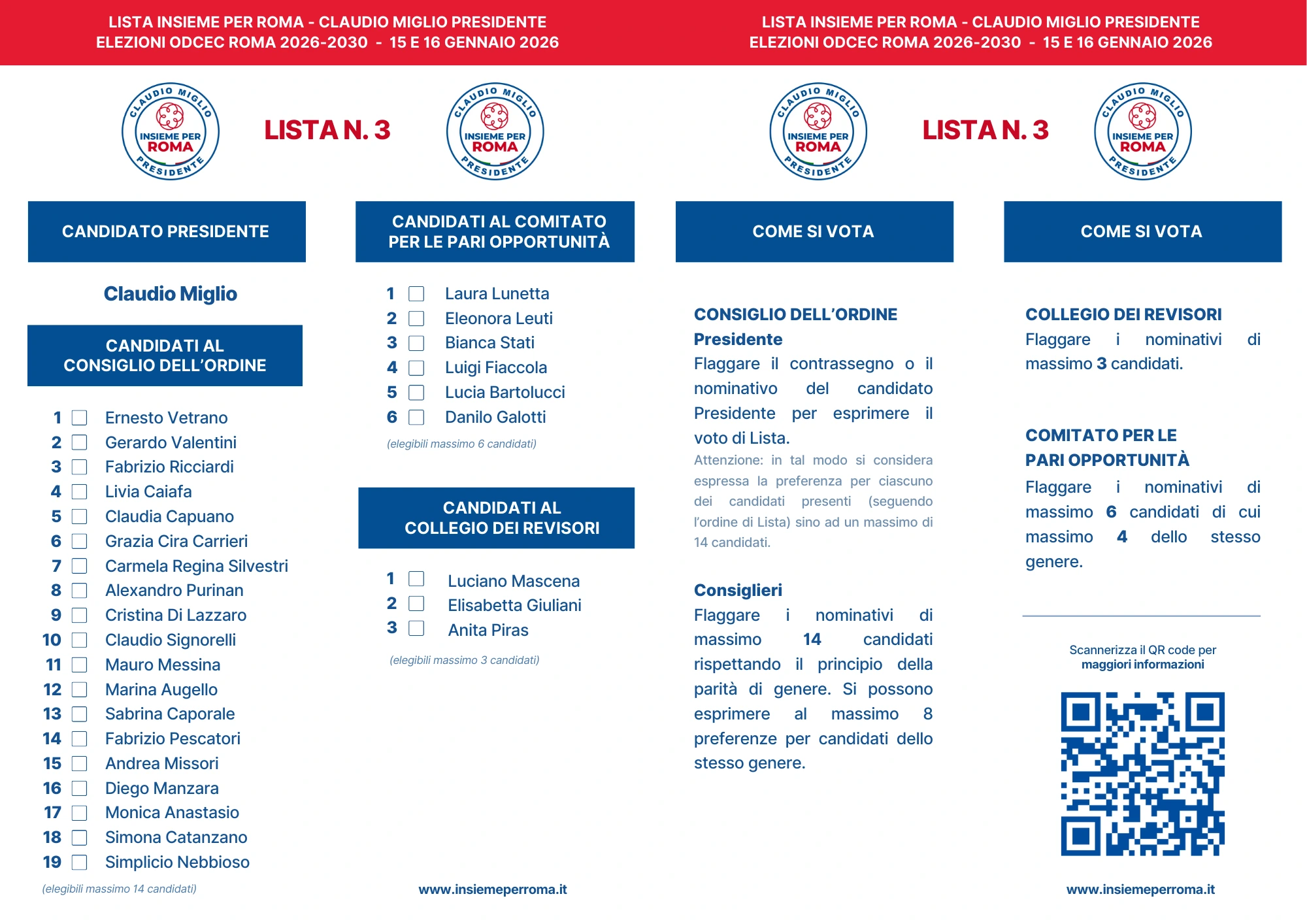 Depliant Informativo Elezioni ODCEC - Insieme per Roma - Lista 3