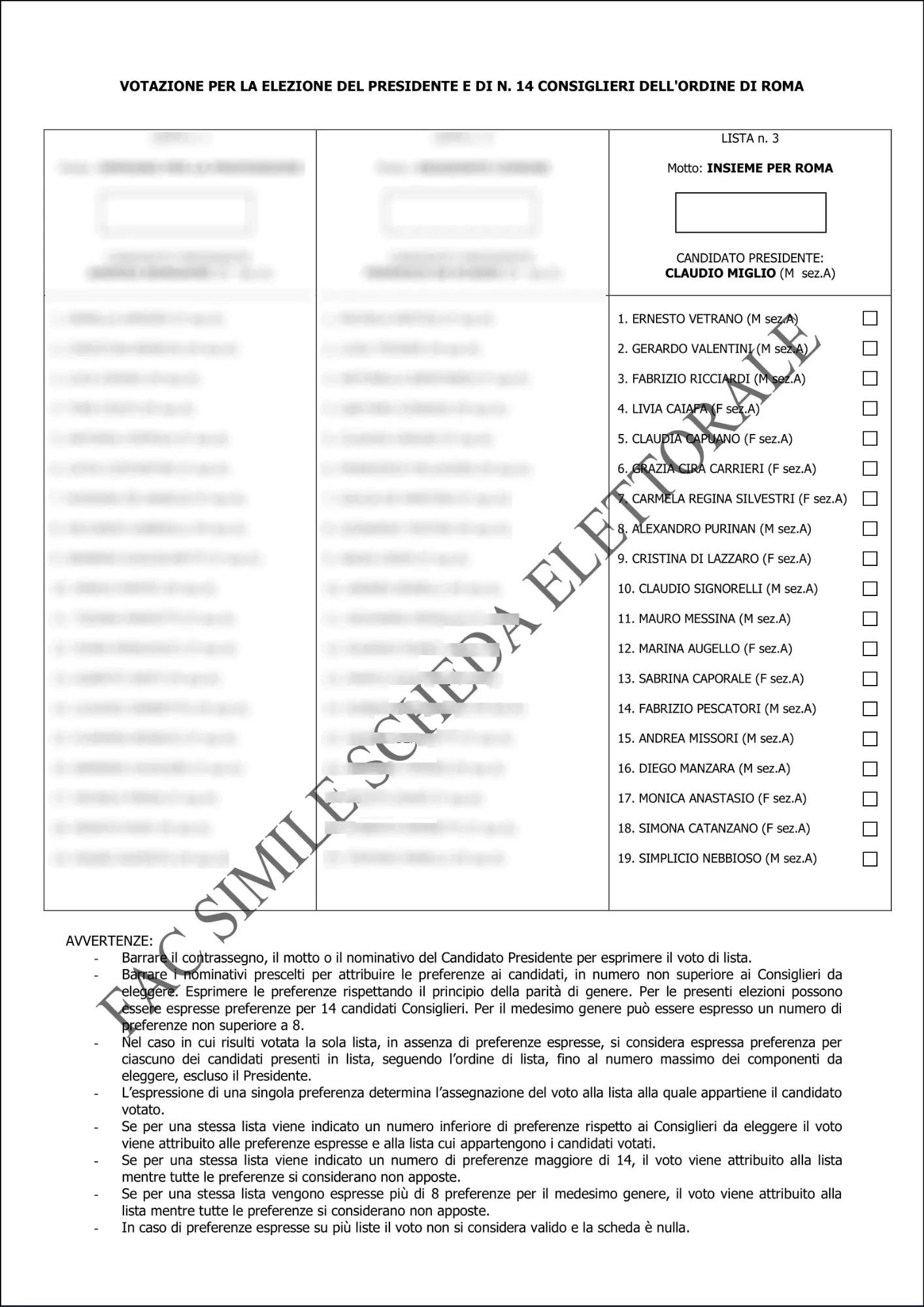 FAC Simile scheda elettorale ODCEC Roma 2026 - Insieme Per Roma